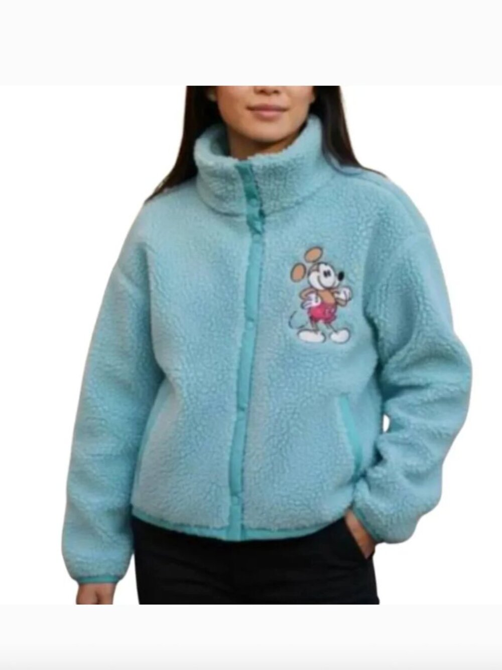 Disney Parks Mickey Cropped Sherpa Fleece Jacket in Teal
